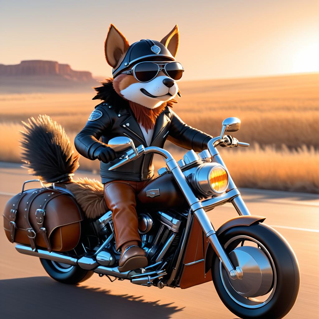 Biker Dog Riding Through Sunset Plains