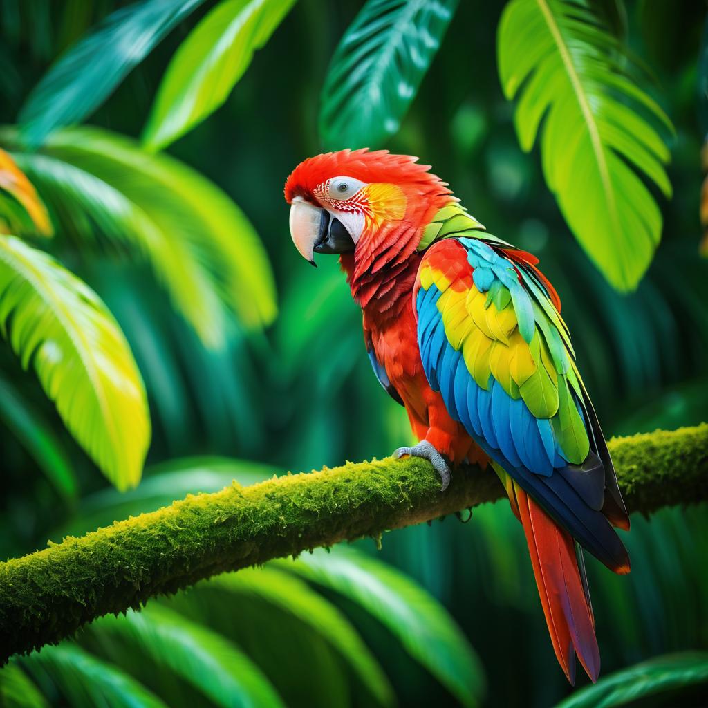 Vibrant Parrot in Jungle Perch