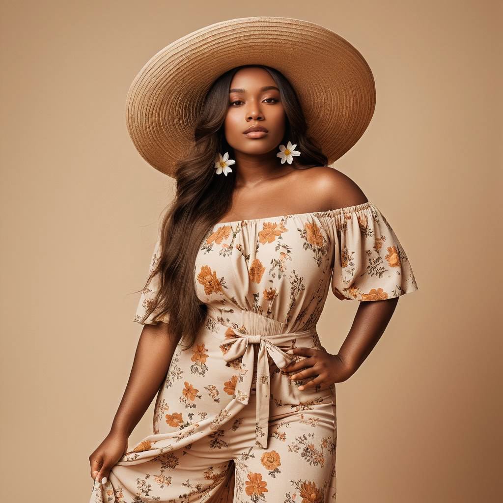 Confident Woman in Flower Hat Portrait