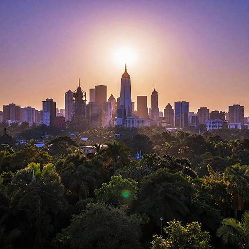 Violet Sun Over Crystal Metropolis