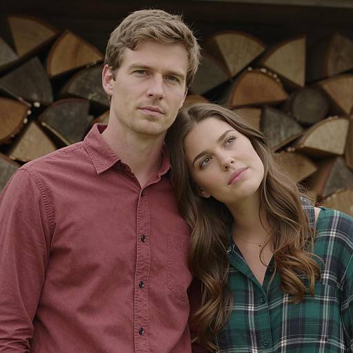 Couple Standing by Stacked Firewood