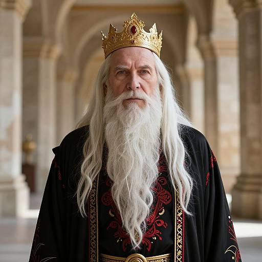 Regal Wise Old Man in Ancient Hall