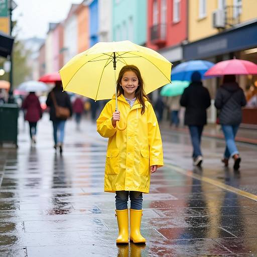 Cheerful Girl in Yellow Raincoat