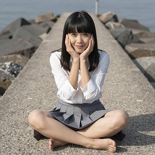 Serene Asian Woman on a Pier