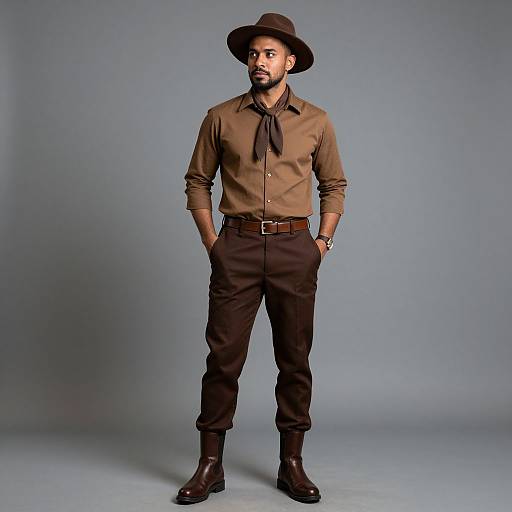 Stylish Man in Brown Fall Outfit