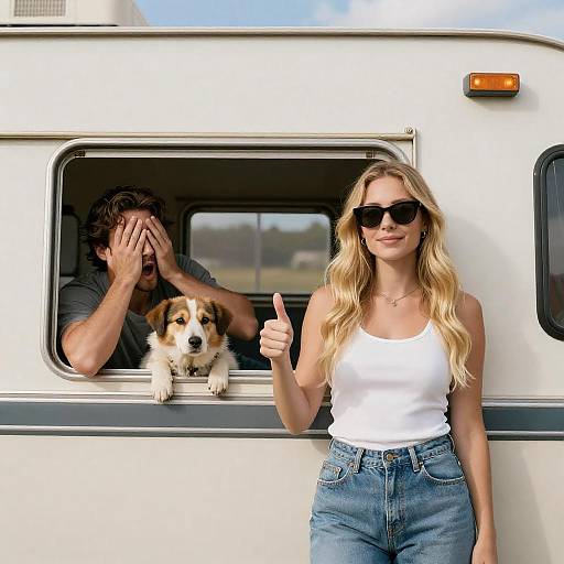 Casual Summer Vibes Near a Trailer