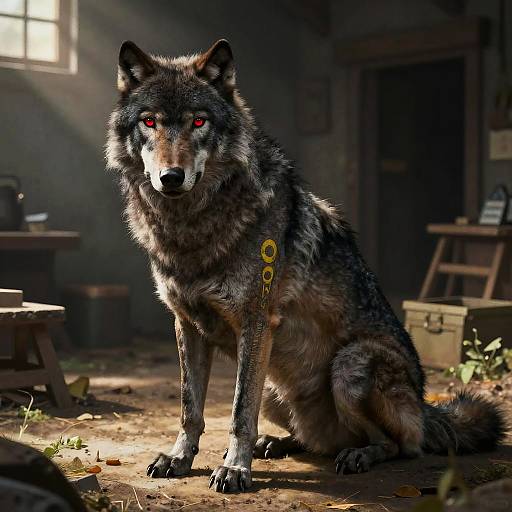 Wild Umbreon Wolf with Red Eyes and Yellow Tattoo