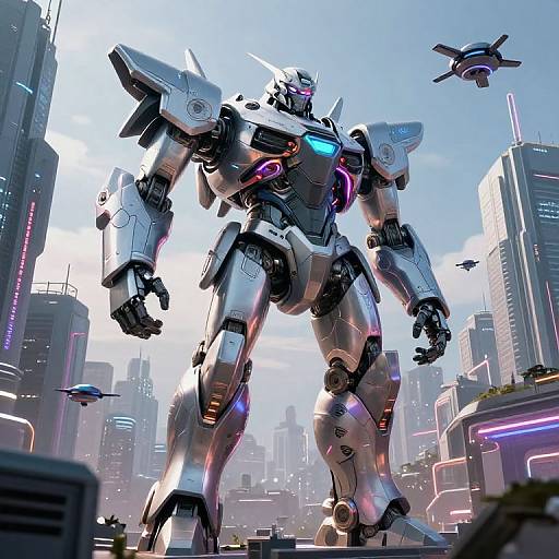 Futuristic Colossus and Cyberpunk City