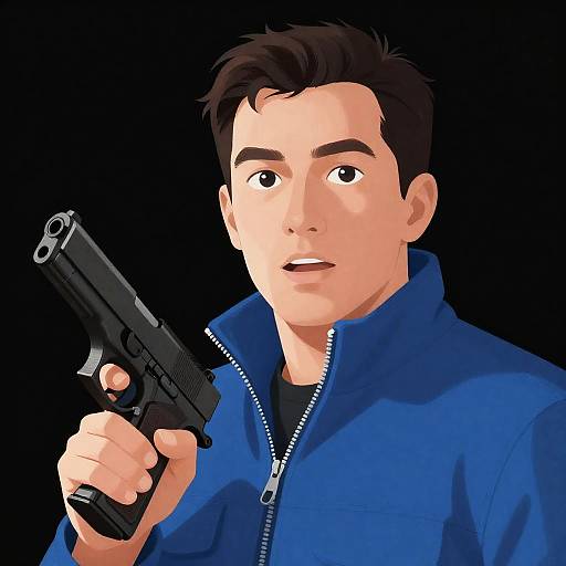 Illustration of Man Holding Handgun