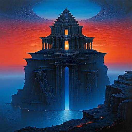 Ancient Temple Landscape at Dusk