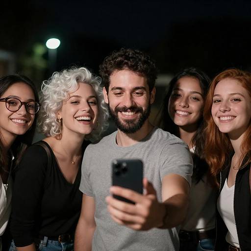 Five Friends Nighttime Selfie Portrait