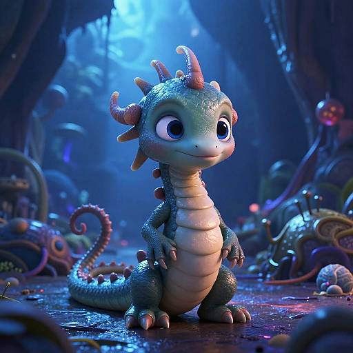 Cute Baby Hydra in Magical Cavern