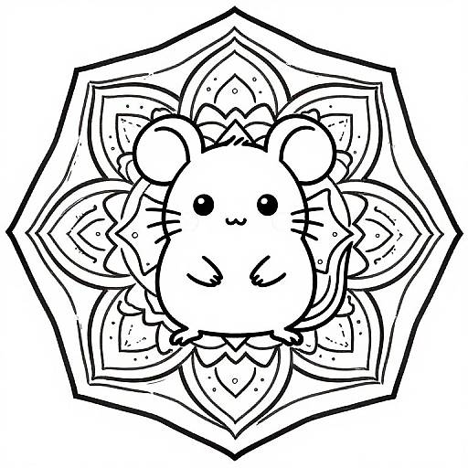 Kawaii Rat Mandala Coloring Page