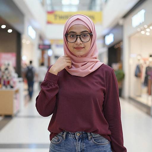 Young Woman in Pink Hijab Shopping Mall