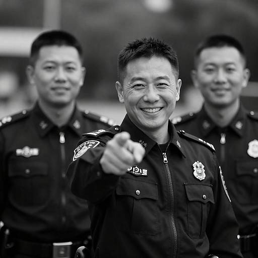 High-Contrast Trio of Smiling Officers