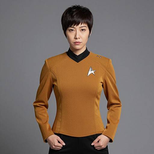 Asian Woman in Orange Star Trek Uniform