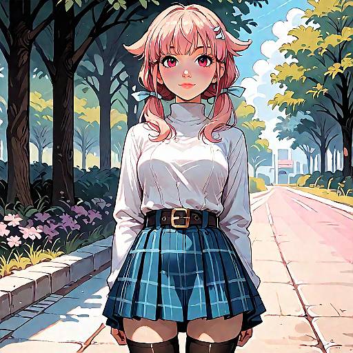 Suzuna in Plaid Skirt at Park
