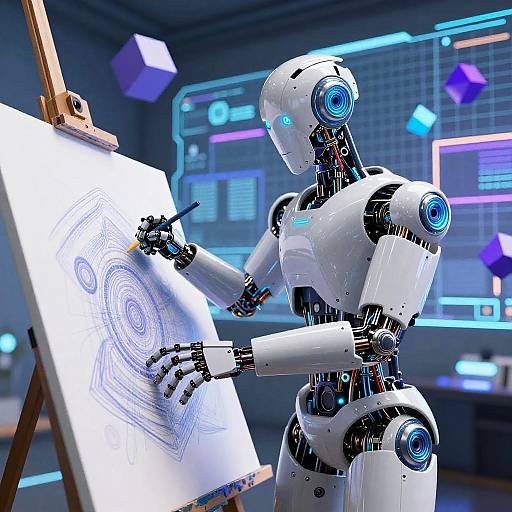 Futuristic AI Robot Creating Art