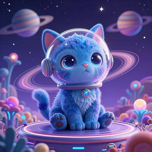 Expressive Alien Cat on Saturn