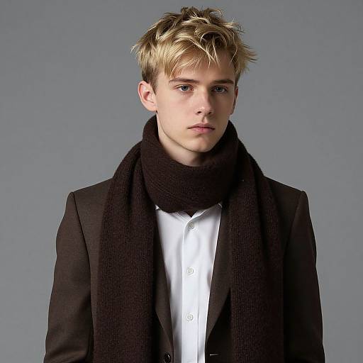Young Man in Brown Suit and Scarf