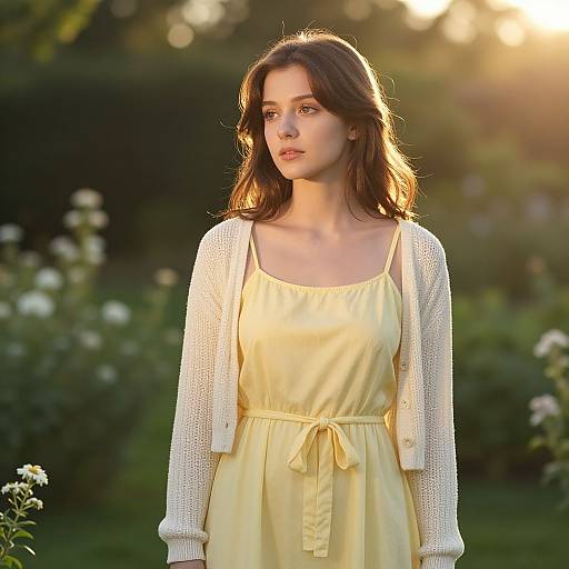 Young Woman in Sunlit Garden
