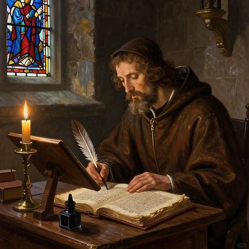 Medieval Monk in Candlelit Chamber