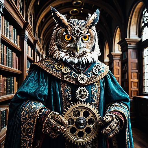 Clockwork Owl Mage in Ornate Renaissance Robes