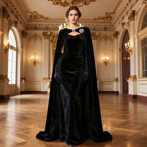 Elegant Velvet Cape in Historic Ballroom