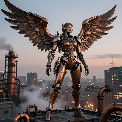 Steampunk Giantess Over Industrial City