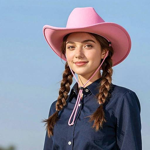 Young Woman in Pink Cowboy Hat