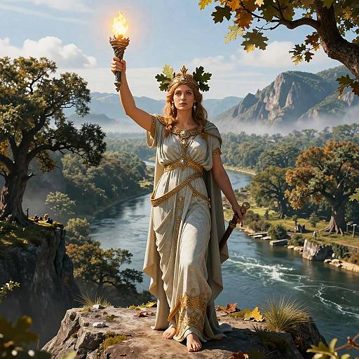 Fantasy Germania Goddess Overlooking Valley