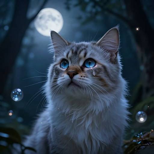 Mystical Cat with Teary Eyes in Enchanted Forest