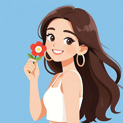 Smiling Woman with Flower Cartoon