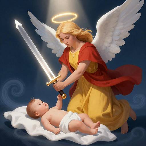 Determined Angel with Glowing Sword