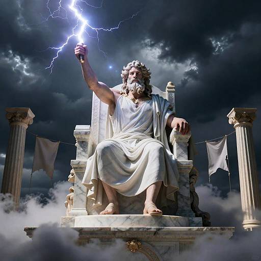 Majestic Zeus on Marble Throne with Lightning