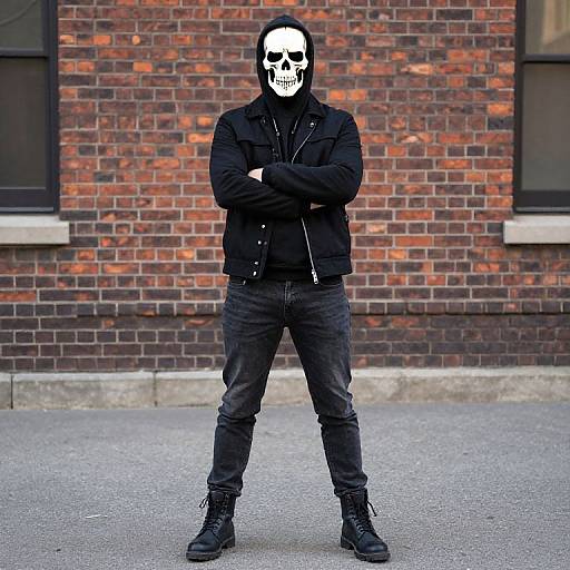 Person Wearing Skeleton Mask and Black Jacket