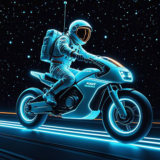 Astronaut on Neon Hover Bike Adventure