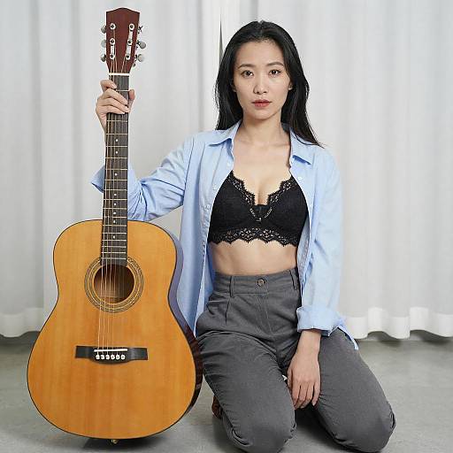 Asian Woman with Guitar Pose