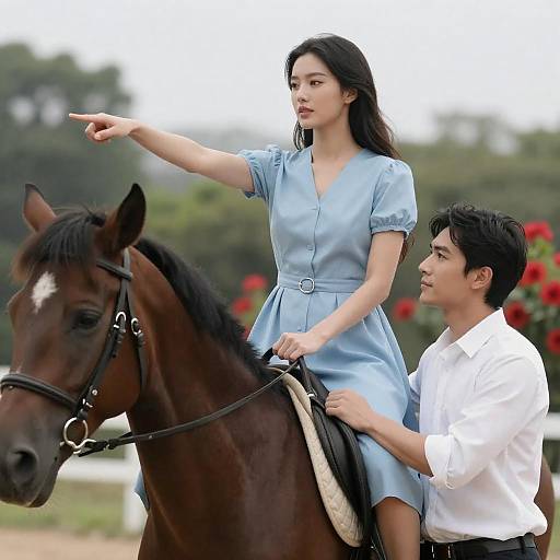 Romantic Couple on Horseback in Flowers
