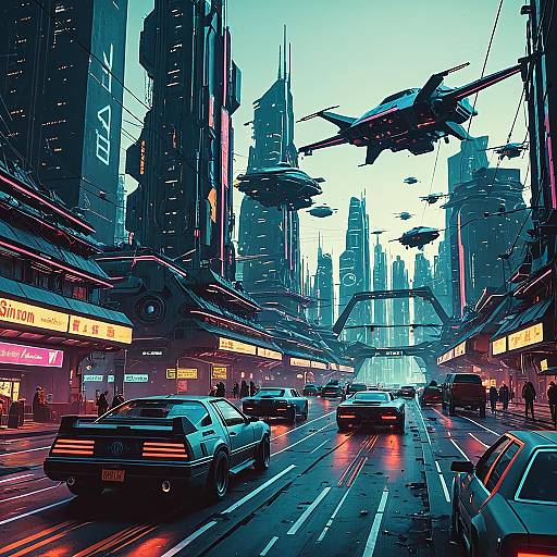 Futuristic Cityscape with Flying Vehicles