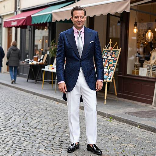 Dapper Man on Charming Cobblestone Street