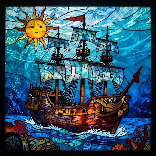 Underwater Stained Glass Pirate Ship