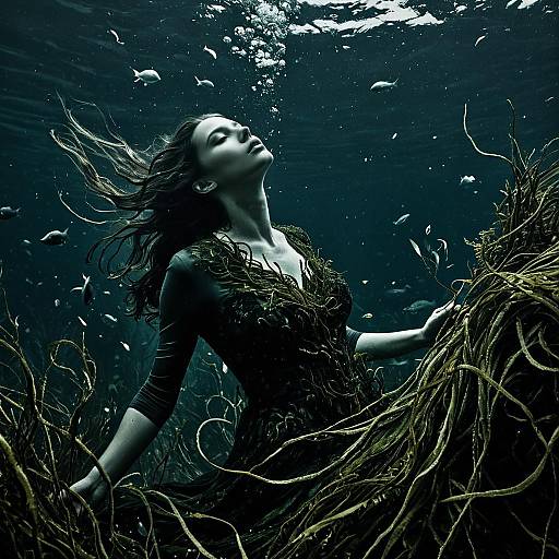 Underwater Siren Engulfed in Seaweed