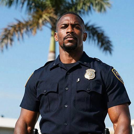 Strong Policeman Under Clear Blue Sky