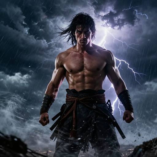 Powerful Warrior Amidst Storm
