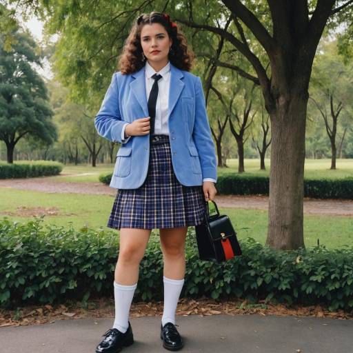 Woman in Retro Preppy School Uniform Outdoors
