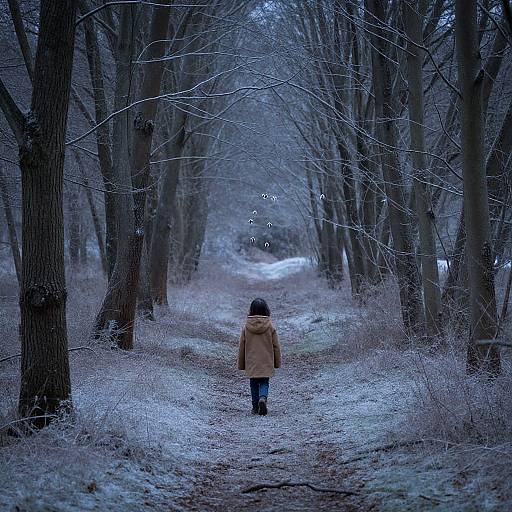 Solitary Child in Winter Forest