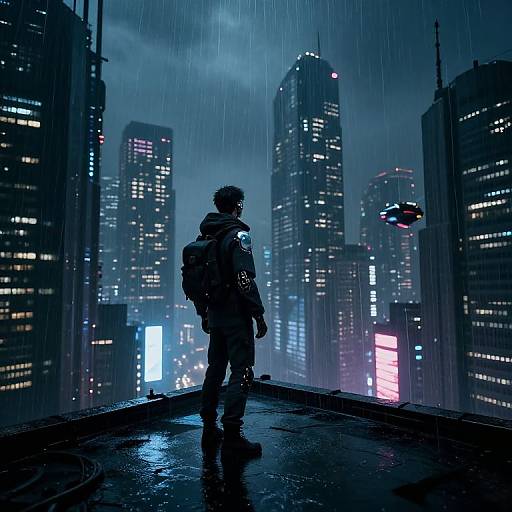 Cyberpunk Rooftop Neon Cityscape