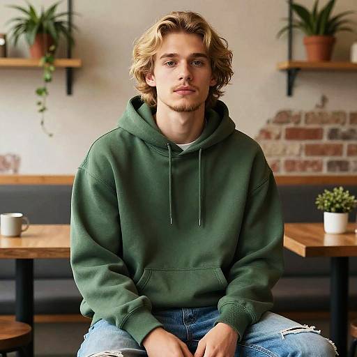 Editorial Portrait of Young Man in Coffee Shop
