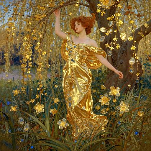 Golden Blossom Muse in Sunlit Meadow
